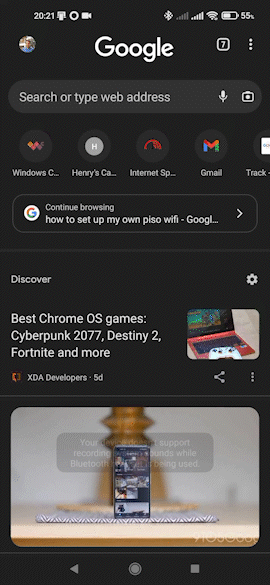 Google Chrome's new carousel layout for its new tab page on Android
