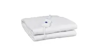 Silentnight Comfort Control Electric Blanket in white, folded up with controller on the top