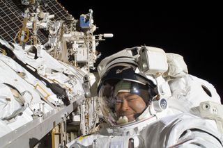 Astronaut Hoshide on ISS Spacewalk