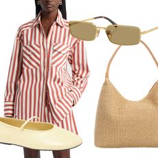 Raffia Bag, Sunglasses, Flats, Striped Set