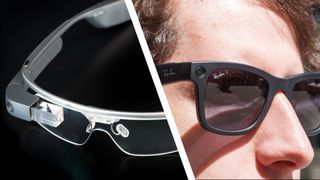 Split image of Google Glass and Meta Ray Ban Audio.