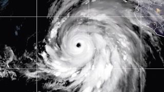 Hurricane Hilary swirls above the Pacific Ocean.