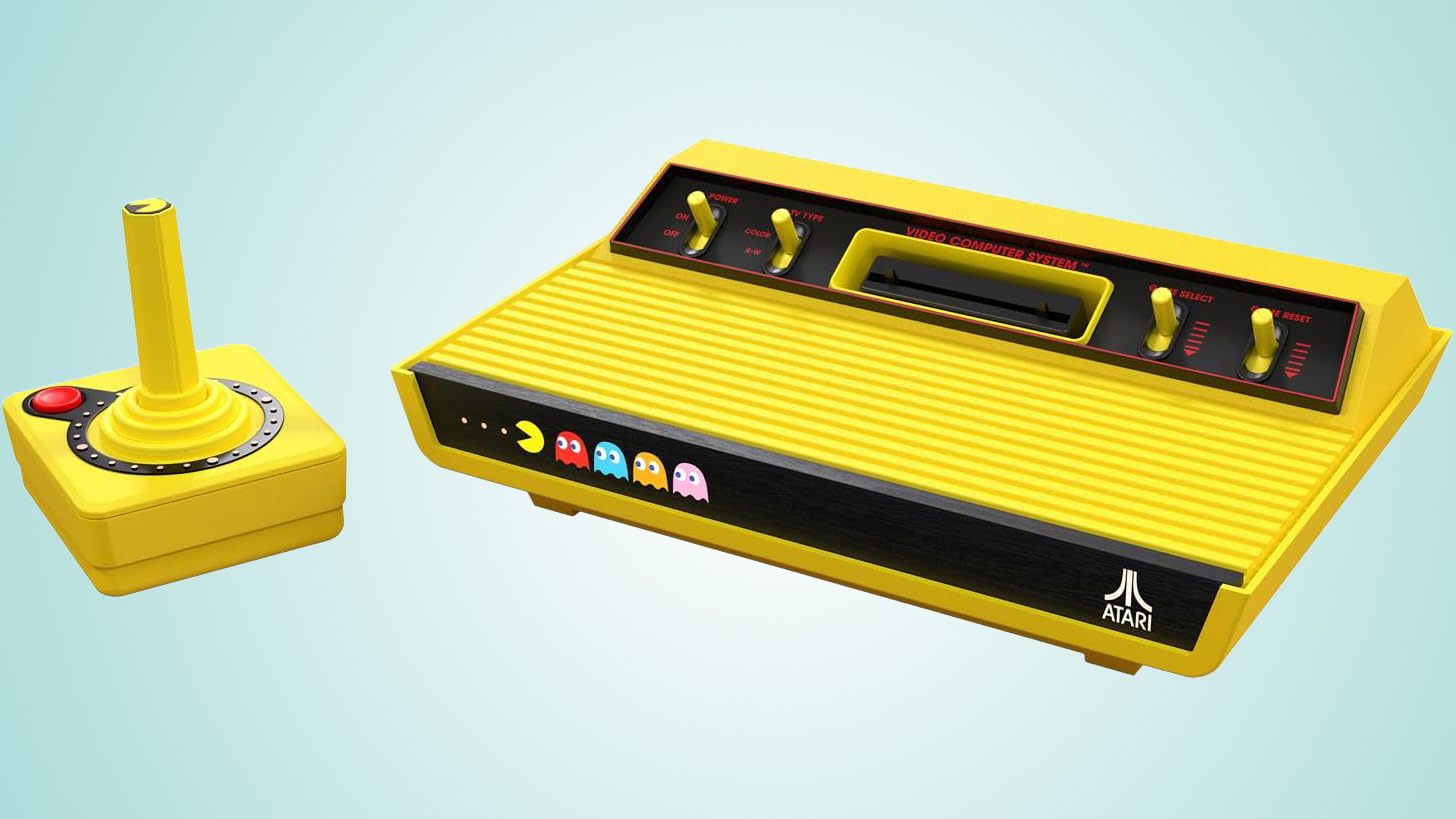 Atari 2600+ Pac-Man edition on blue background