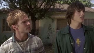 Seann William Scott and Ashton Kutcher look confused in Dude, Where's My Car?