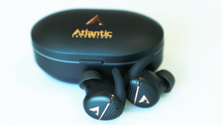 Black Atlantic Technology TWS1 earbuds on white background