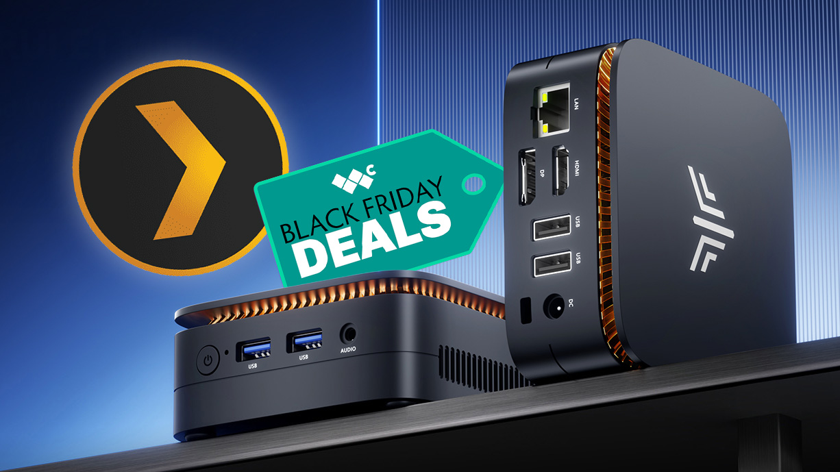 KAMRUI mini PC shown next to the Plex logo