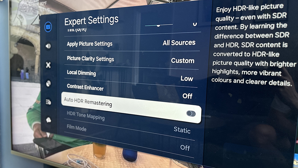 Picture settings displayed on a TV