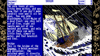 The Shogun text adventure, with art showing a ship lost at sea.