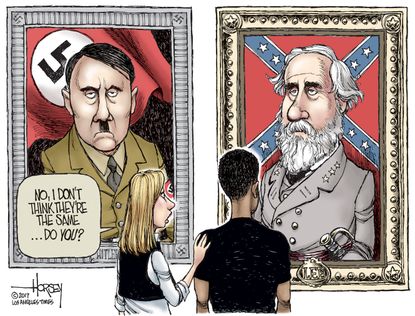 Political cartoon U.S. Hitler Confederate racism white nationalism