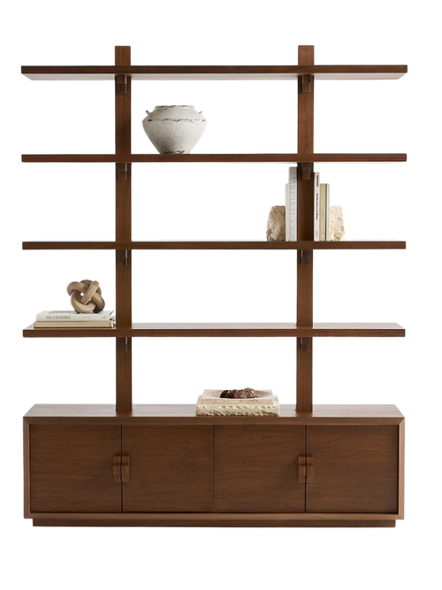 Steppe 68" Walnut Storage Bookcase Room Divider