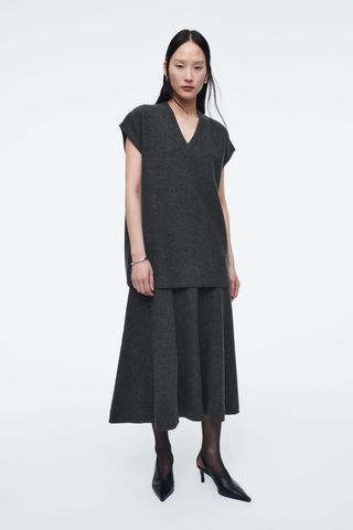 Boiled-Wool Midi Skirt