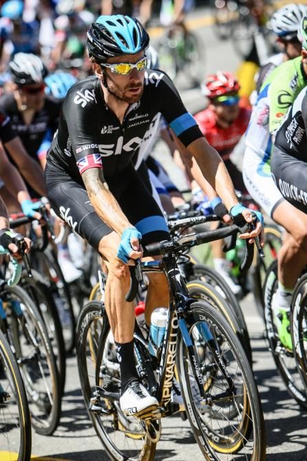 Bradley Wiggins (Sky) on the front on the climb
