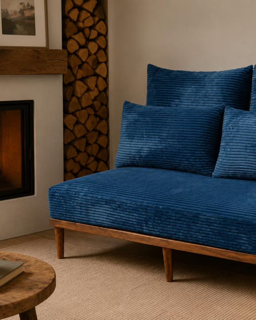 Navy Blue Corduroy Floor Sofa.
