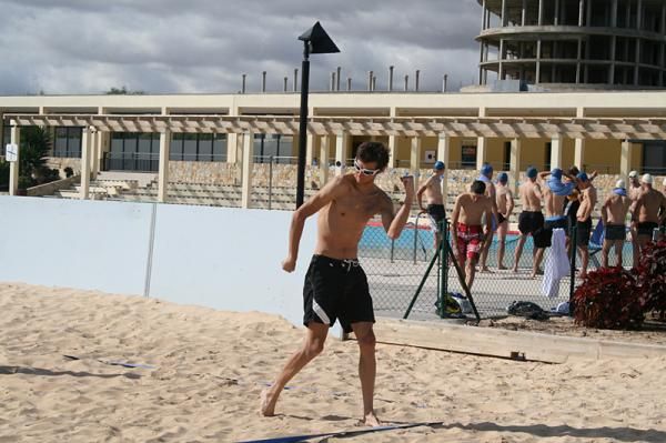 The beach is that way: Frank Schleck shows off his muscles