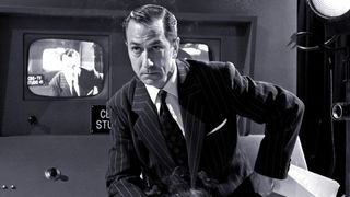 David Strathairn as Edward R. Murrowwearing a suit in Good Night and Good Luck