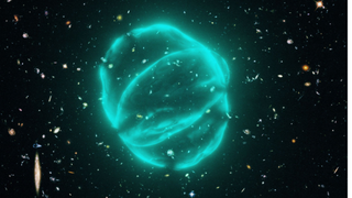 An illustration of a msyterious radio circle that may have been created by a burst of intense star formation