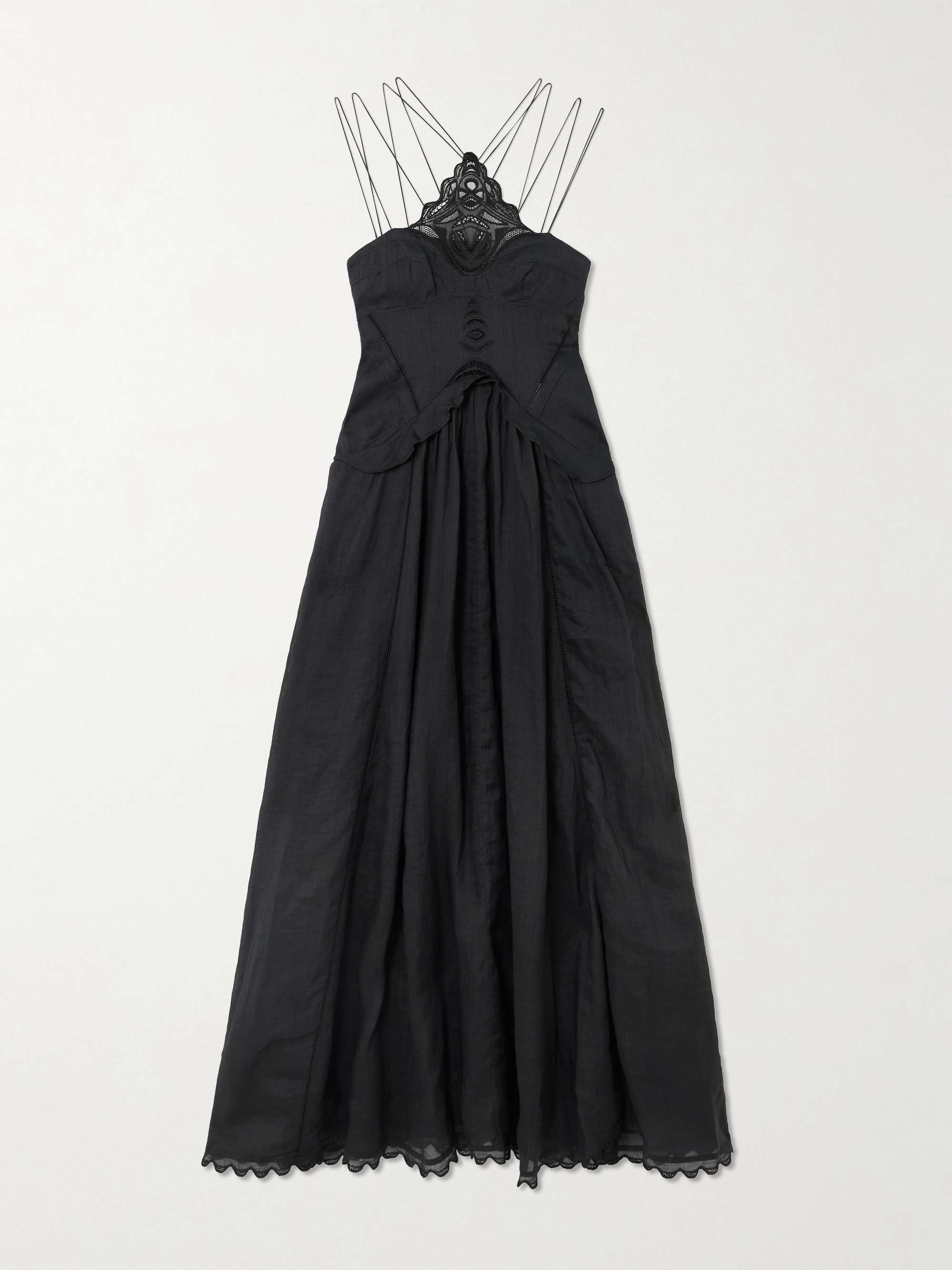 Lindy Lace-Trimmed Embroidered Ramie Maxi Dress