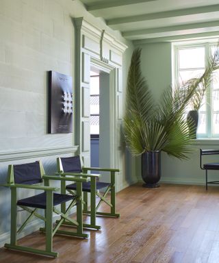 Hallway painted in Palm by Farrow & Ball
