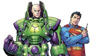Superman 2 concept art by Jim Lee showing Superman holding a screwdriver and buddying up to Lex Luthor, who is clad in his purple and green battle armor