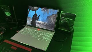The Lenovo Legion Pro 7 gaming laptop on display at Gamescom 2025.