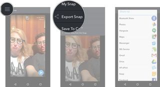 Tap the menu in the upper corner and then tap export snap.