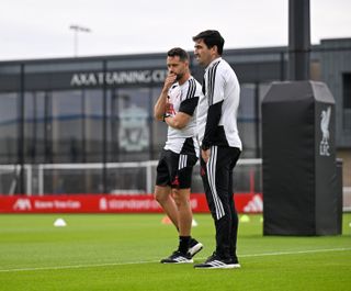 KIRKBY, ENGLAND - JULY 07: (THE SUN OUT, THE SUN ON SUNDAY OUT) Andoni Iraola head coach of Liverpool during a training session at AXA Training Centre on July 07, 2026 in Kirkby, England. (Photo by Andrew Powell/Liverpool FC via Getty Images)