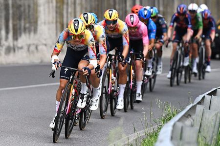 SALICE TERME, ITALY - JUNE 05: Barbara Guarischi of Italy and Team SD Worx - Protime leads (injured after being involved in a crash) during the 37th Giro d'Italia Women 2026, Stage 7 a 159km stage from Sorbolo Mezzani to Salice Terme / #UCIWWT / on June 05, 2026 in Salice Terme, Italy. (Photo by Luc Claessen/Getty Images)