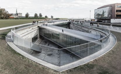 Front of the boat-shaped new underground Danish Maritime Museum