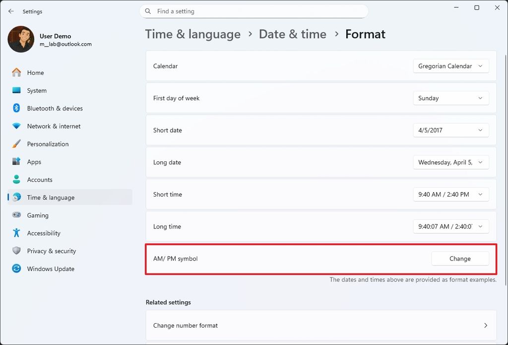 Windows 11 date and time format