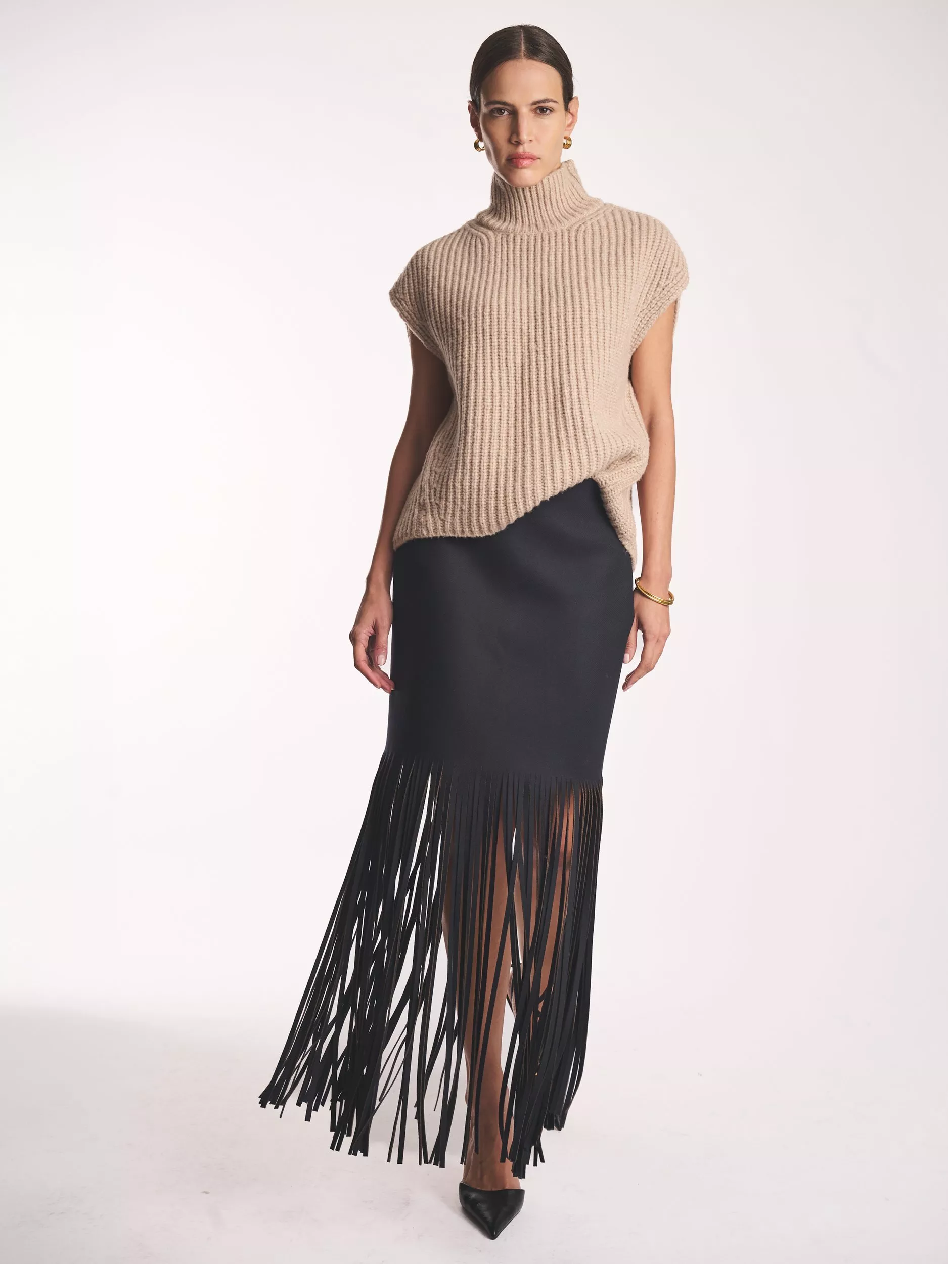 Amanda Wakeley Fringe Wool Rich Maxi Skirt, Navy