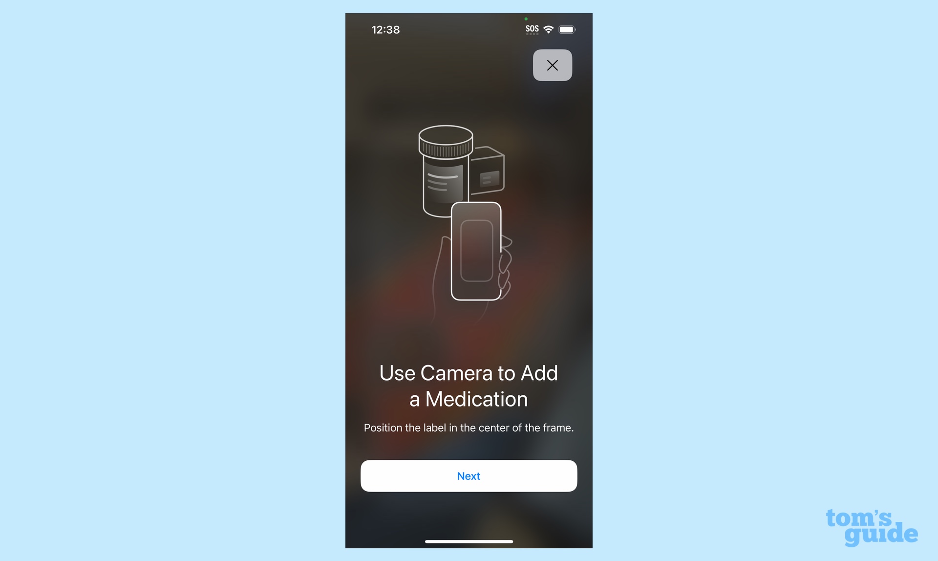iOS 16 Health app using the camera to add a medication