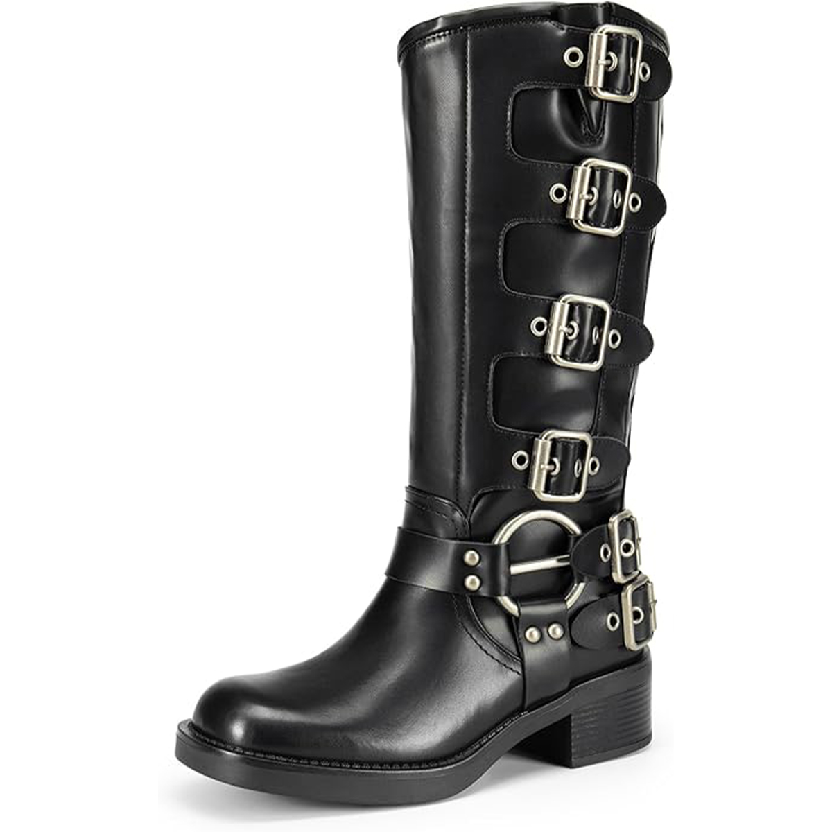 DREAM PAIRS, Dream Pairs Women&#039;s Knee High Riding Boots Side Zipper Motorcycle Boots Square Toe Chunky Heel Fashion Buckles Biker Boots,size 9,black,sdkb2416w