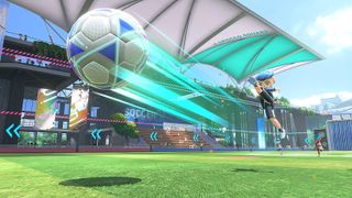 Nintendo Switch Sports karakters aan het voetballen