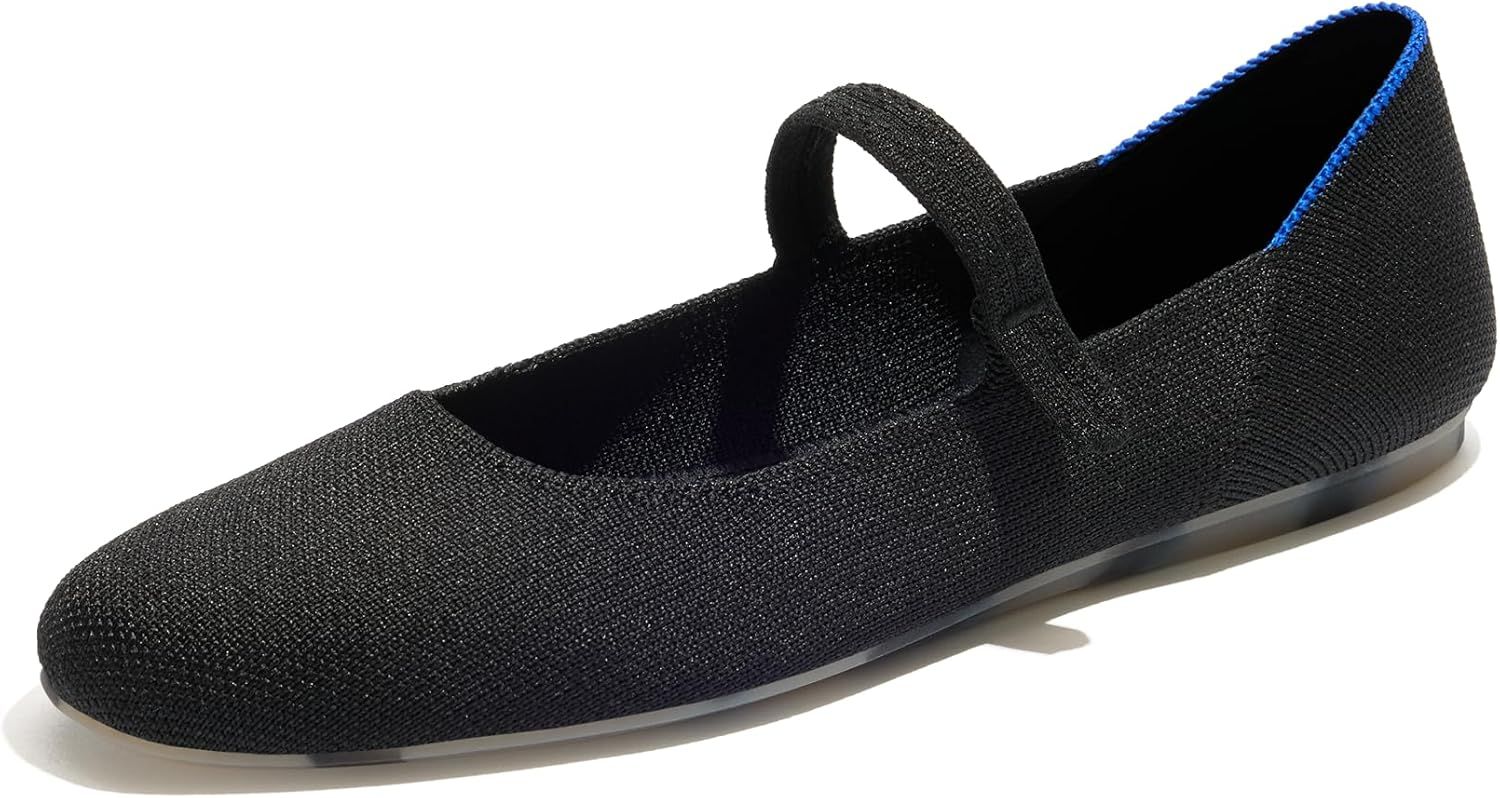 Rothy's the Square Mary Jane Women's Slip-On Shoes, Square-Toe Flats, Black, Made From Recycled Plastic Bottles & Machine Washable, Size 6.5
