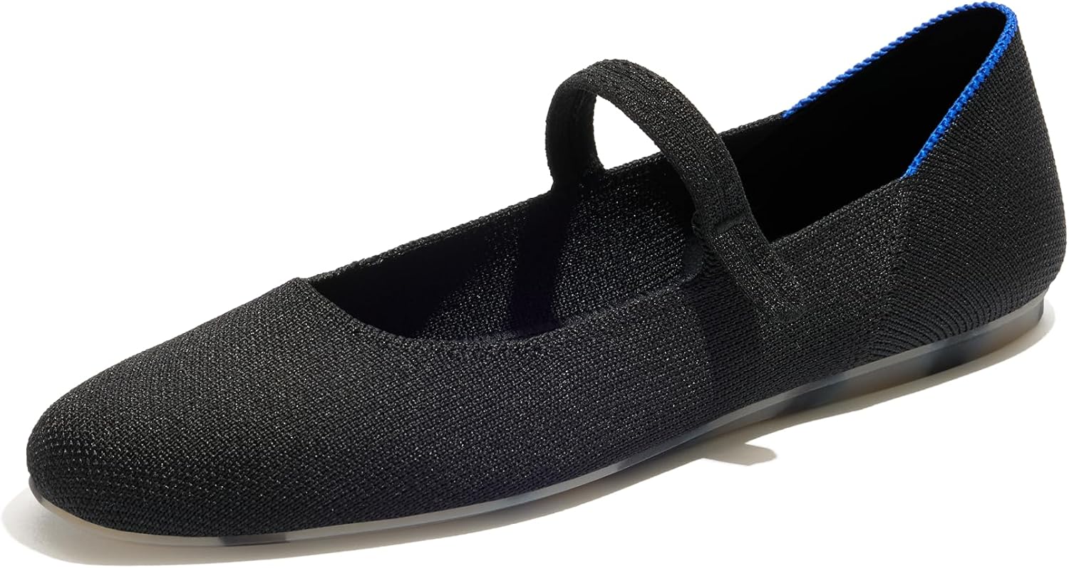 Rothy&#039;s the Square Mary Jane Women&#039;s Slip-On Shoes, Square-Toe Flats, Black, Made From Recycled Plastic Bottles &amp;amp; Machine Washable, Size 6.5