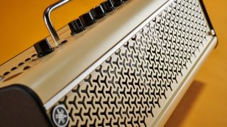 Close up of the front grill on a Yamaha THR30II-WL practice guitar amp