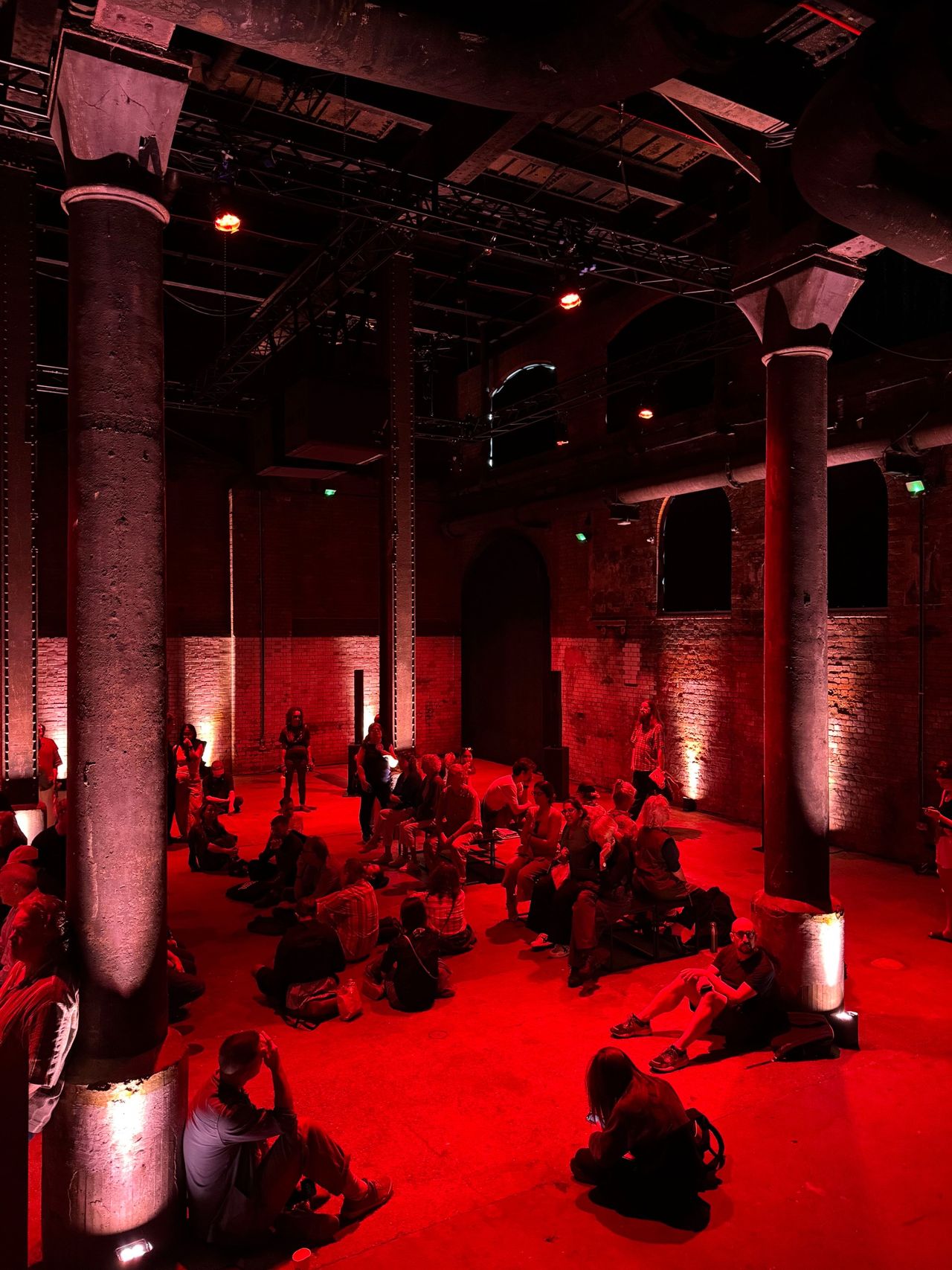 Wapping power station interiors with red light