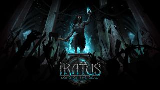 Title screen for Iratus: Lord of the Dead, showing the title character leading an undead army