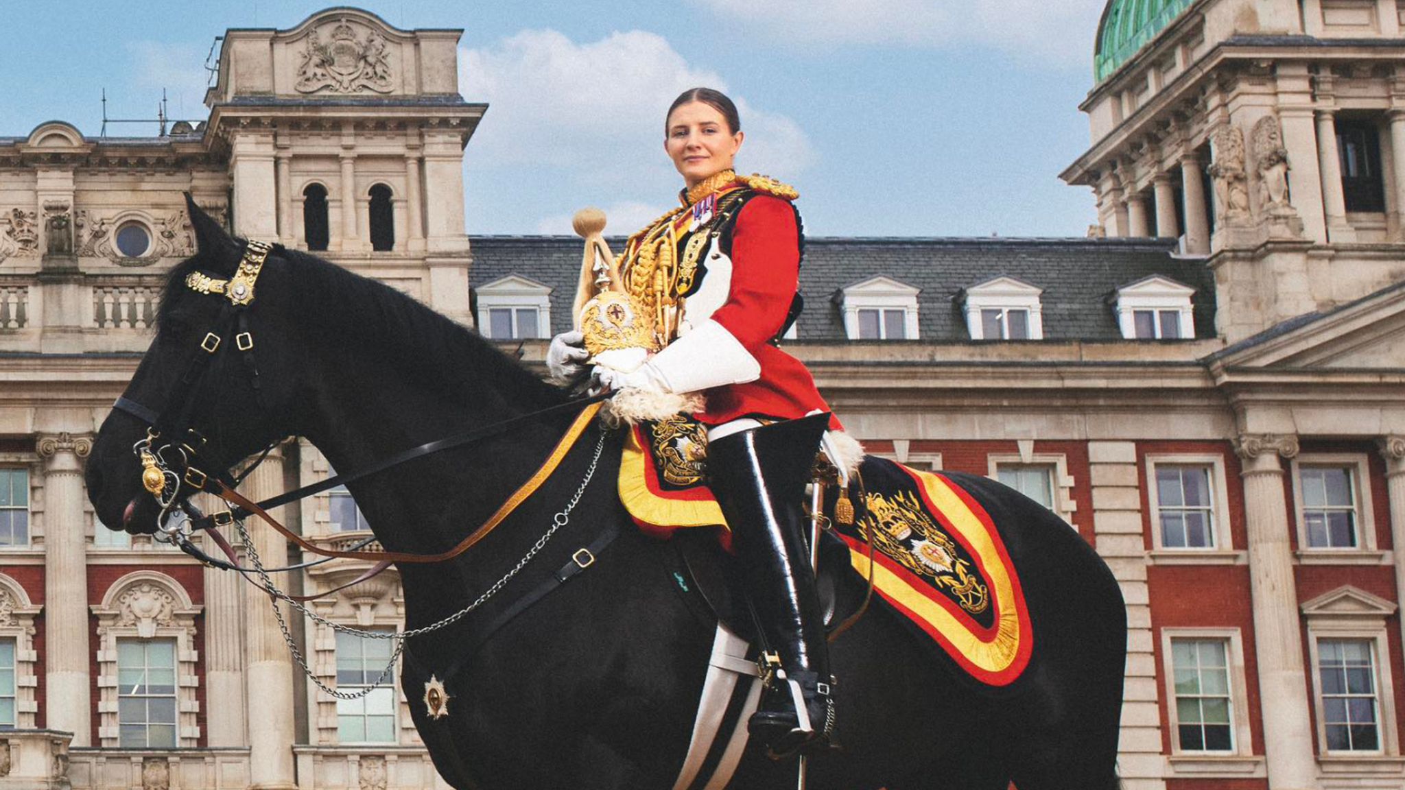 Elizabeth Godwin on a horse in uniform