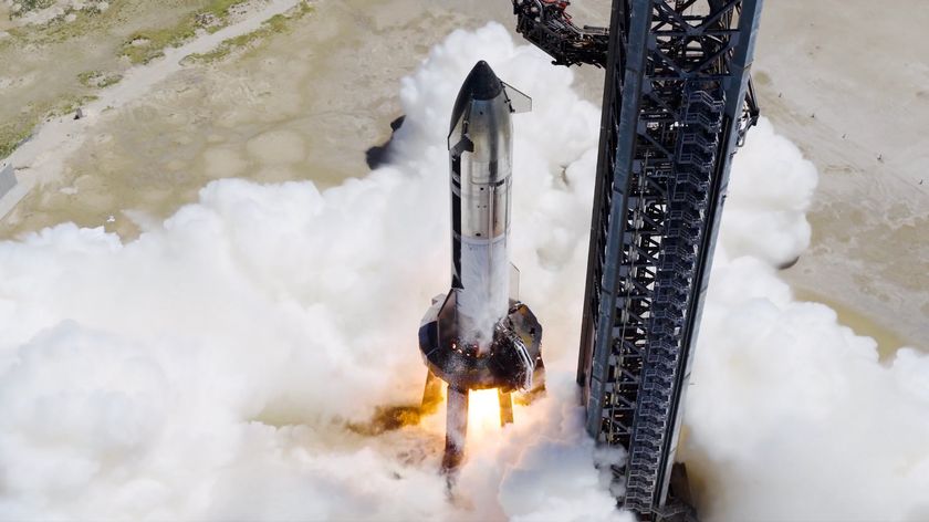 SpaceX conducts a full-duration static fire test with its Flight 11 Starship upper-stage vehicle. This is a still from a video the company released on X on Sept. 22, 2025.