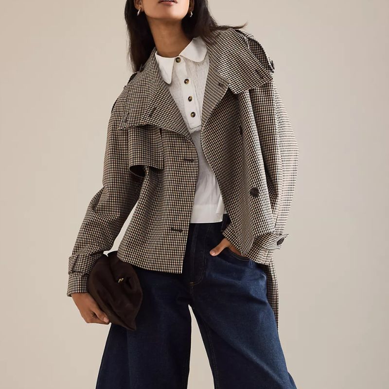 Anthropologie , Check Cropped Trench Coat