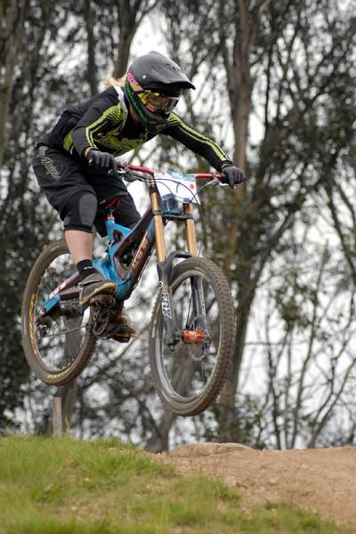 Tracey Hannah gets airborne during her qualifying run.