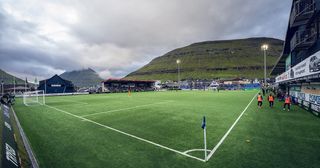  View over the stadium during the UEFA Champions League qualification match between Ki and Ferencvaros at Djupumyra Stadium in Klaksvik.