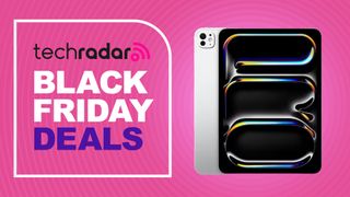 iPad Pro 11-inch M5 on a pink background. Text reads: TechRadar Black Friday Deals