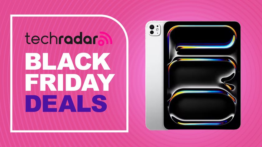 iPad Pro 11-inch M5 on a pink background. Text reads: TechRadar Black Friday Deals
