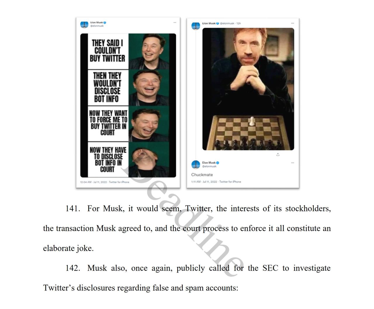 Elon Musk tweet excerpted from Twitter lawsuit