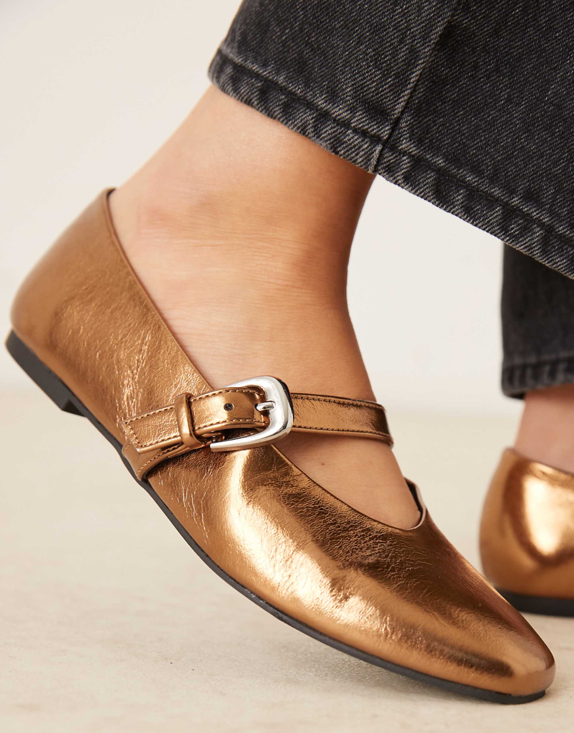 Asos Design Leah Mary Jane Ballets in Bronze
