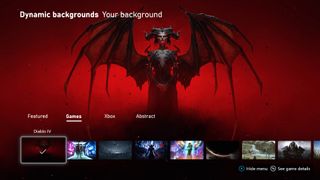 Selecting the Diablo 4 dynamic background on the Xbox Series X|S