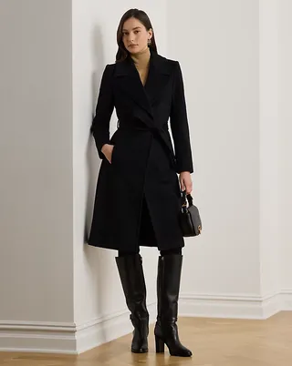 Belted Wool Blend Wrap Coat