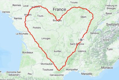 A strava art drawing of a heart in France